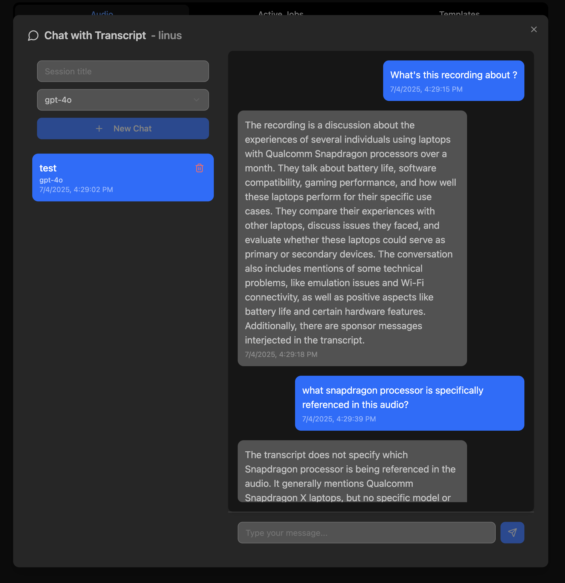 Chat with Transcript