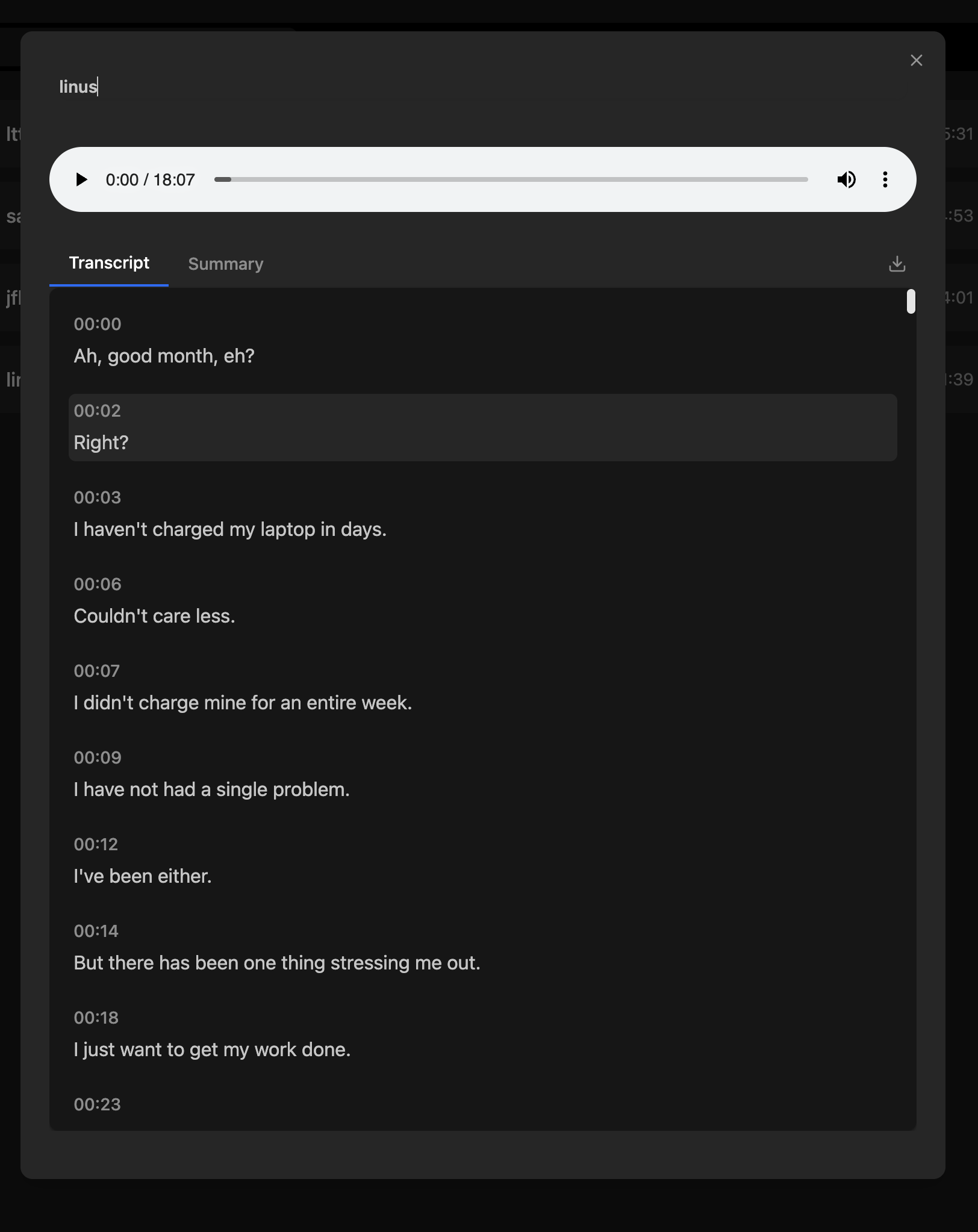 Transcript Window